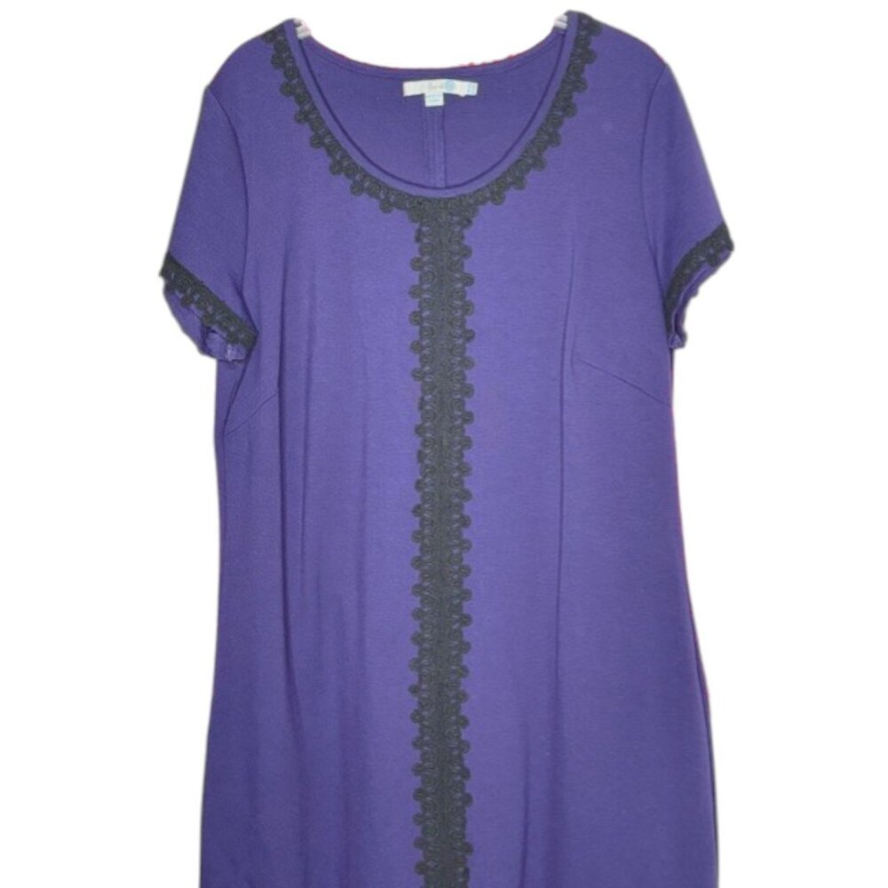 Boden Mimi A-Line Embellished Short Sleeve Ponte Dress - Purple/Black - 16R